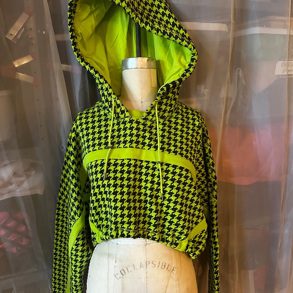 adidas Ivy Park Houndstooth cropped hoodie - Neon Green and Black